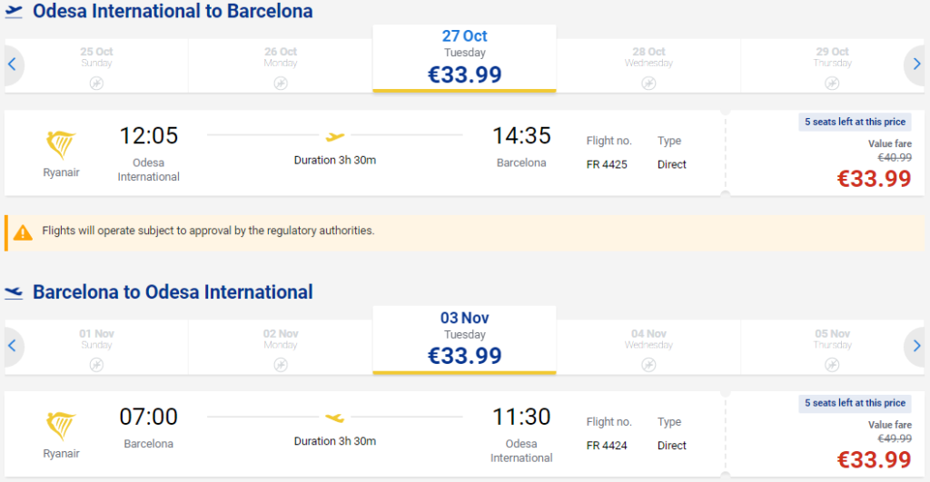 Ryanair открывает новые рейсы из Одессы в Испанию и Грецию