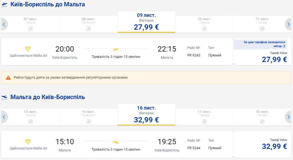 Ryanair начнет летать из Киева на Мальту всего от 28€ в одну сторону!
