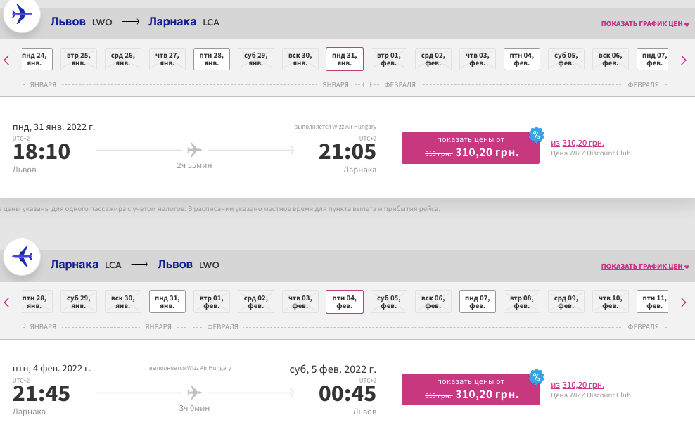 Wizz Air: скидка 20% на некоторые рейсы!