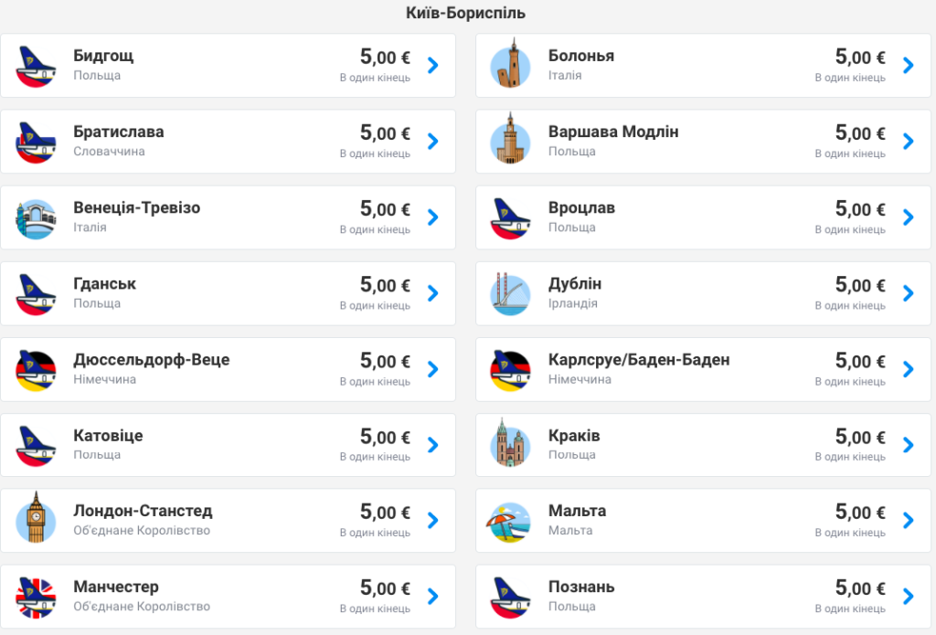 Ryanair: мгновенная распродажа билетов из Украины от 5€!