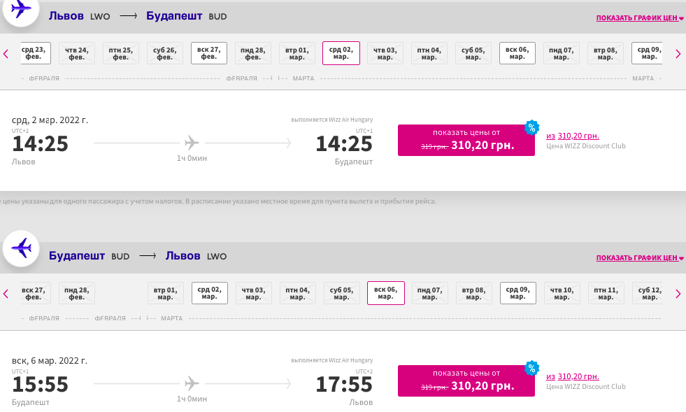 Wizz Air: скидка 20% на некоторые рейсы!