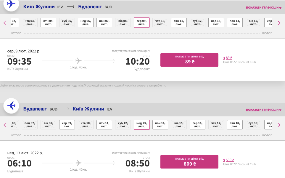 Wizz Air: распродажа билетов на некоторые рейсы по 2€!