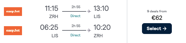 Дешеві авіаквитки Цюрих — Лісабон всього від €60 туди й назад!