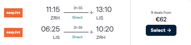 Дешеві авіаквитки Цюрих — Лісабон всього від €60 туди й назад!