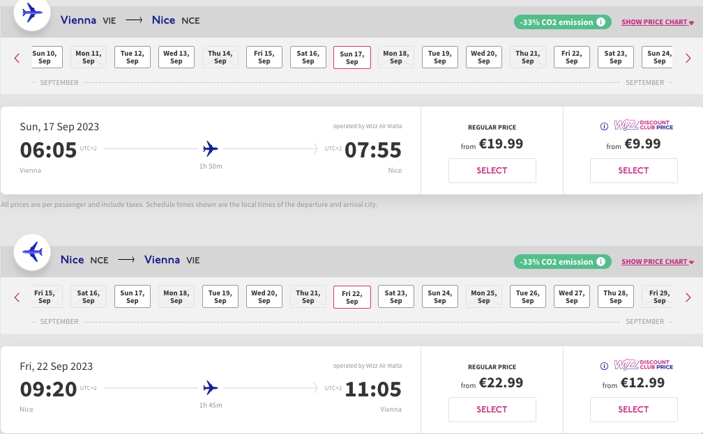 Дешевые авиабилеты Вена - Ницца всего от €40 туда и обратно!
