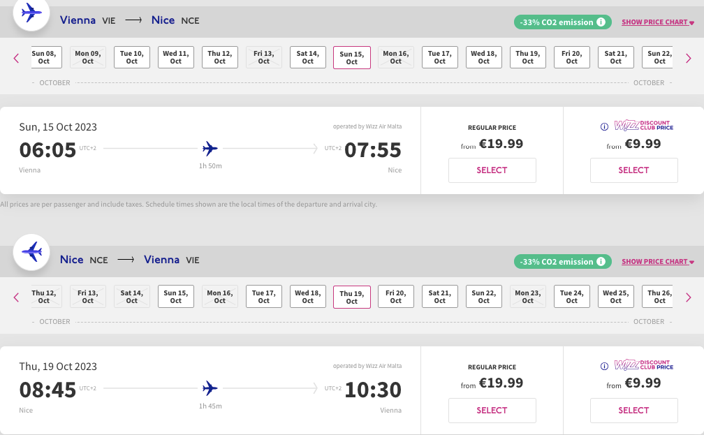 Дешевые авиабилеты Вена - Ницца всего от €40 туда и обратно!