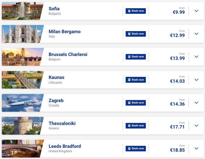 Ryanair: быстрая распродажа билетов по Европе от €10