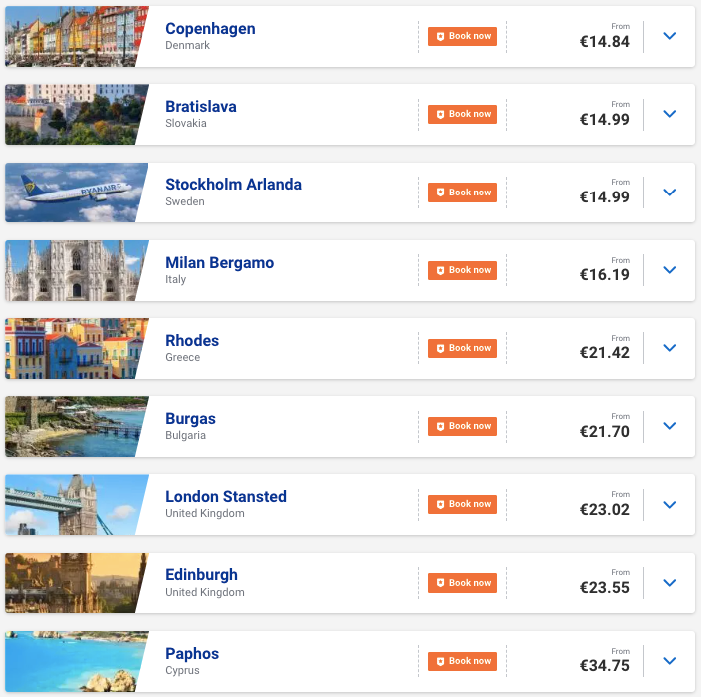 Ryanair: распродажа билетов от €15