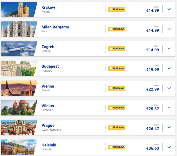 Ryanair: распродажа билетов на Рождество от €15