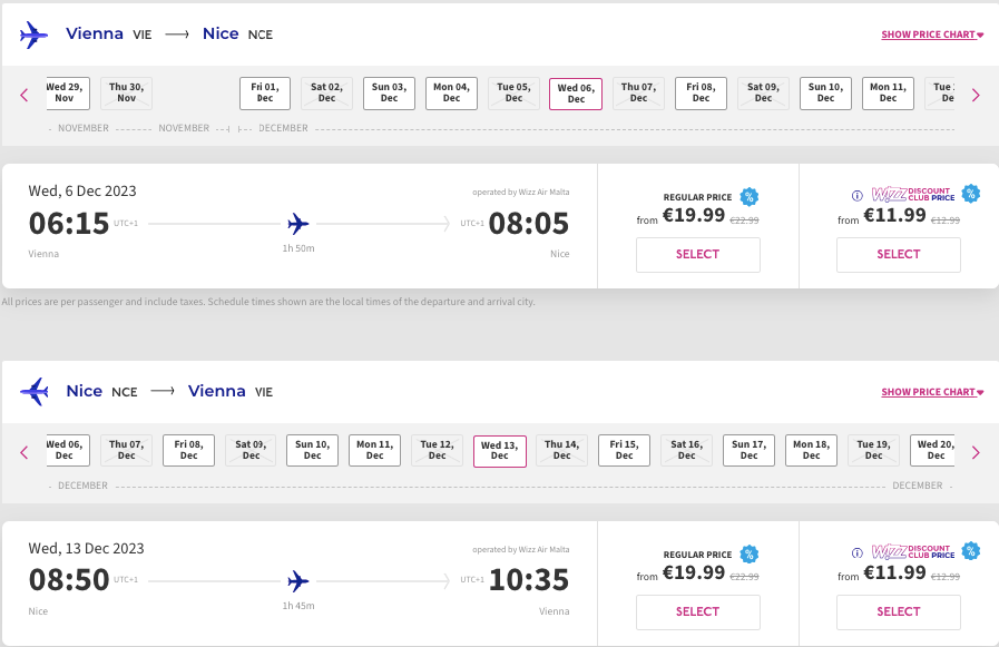 Дешеві авіаквитки Відень —  Ніцца всього від €35 туди й назад!