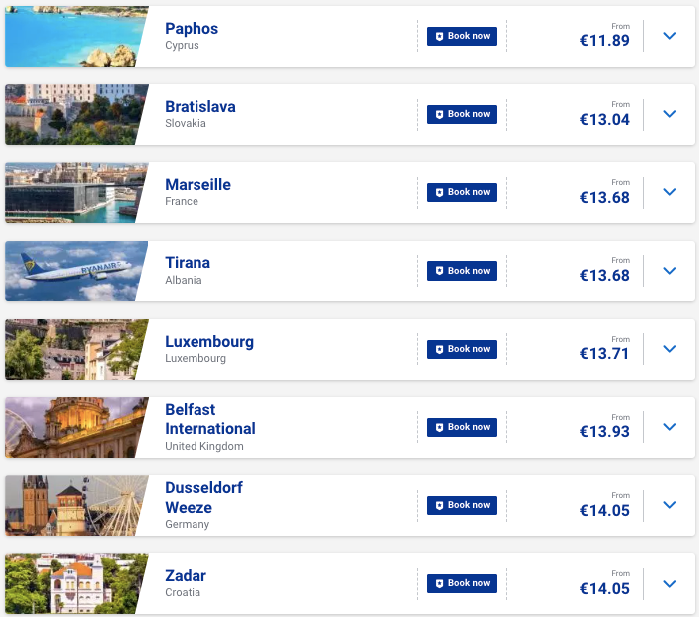 Ryanair: быстрая распродажа билетов по Европе от €11