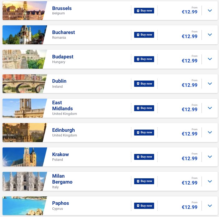 Ryanair: распродажа билетов по Европе от €13