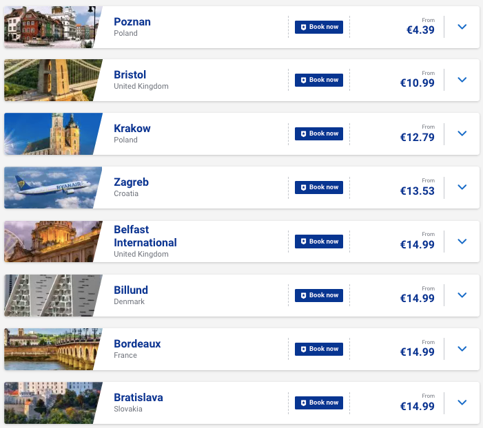 Ryanair: быстрая распродажа билетов от €5