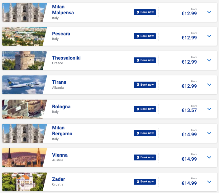 Ryanair: быстрая распродажа билетов от €13