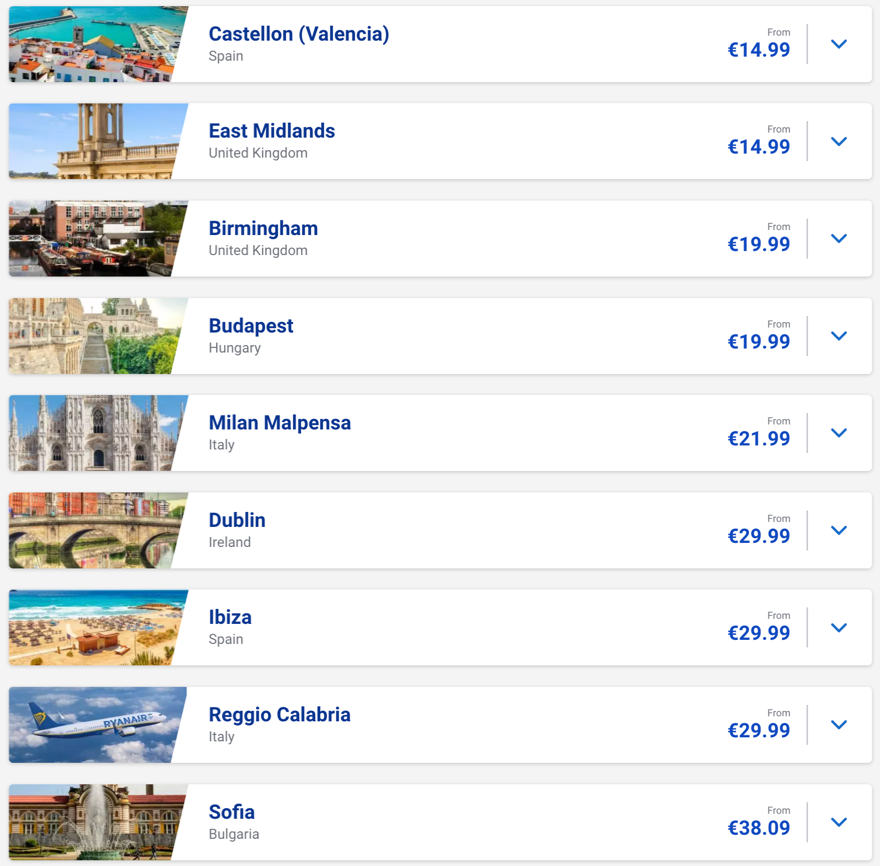 Ryanair: швидкий розпродаж квитків від €15