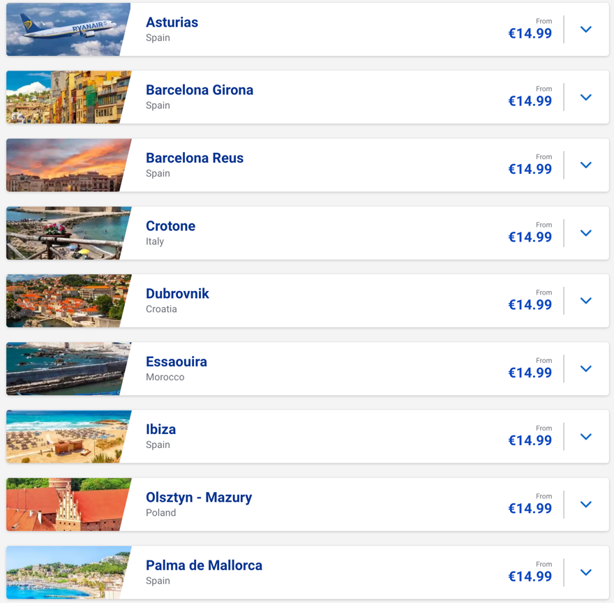 Ryanair: швидкий розпродаж квитків від €15