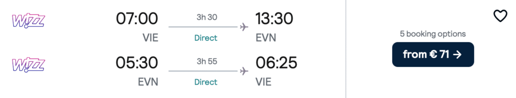 Дешеві прямі рейси з Відня до Вірменії від €70!