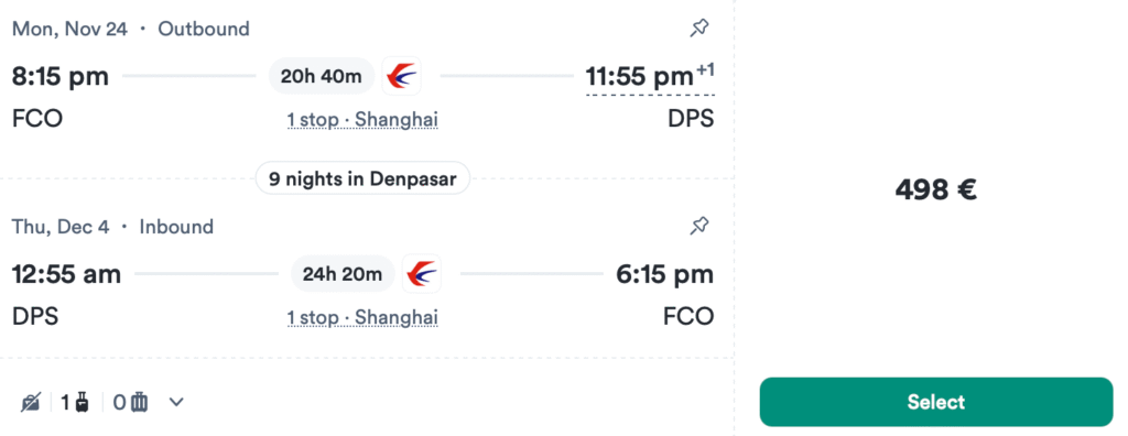 Авіаквитки з Рима на Балі від €498 у два боки з багажем!